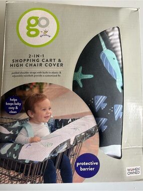 go by Goldbug 2-in-1 Shopping Cart & High Chair Cover - Navy Narwhal Print NWT